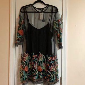 Sheer Embroidered Black Mini Dress